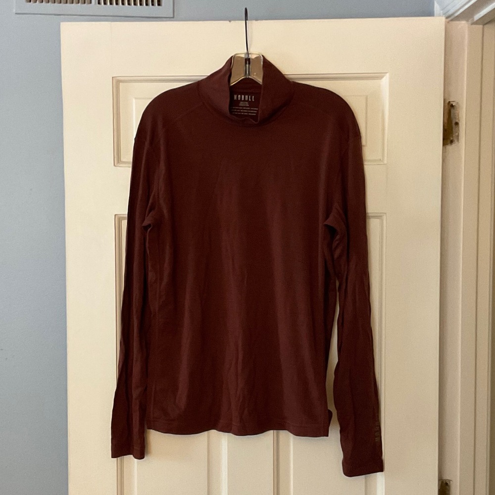 Nobull Blended Merino Wool Mock Neck Long Sleeve Shirt Brown Mens Large
